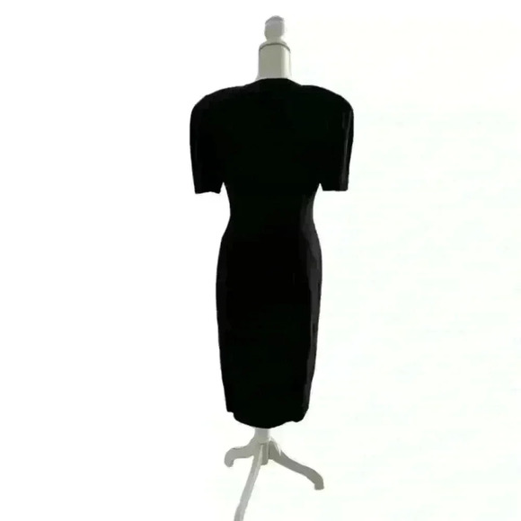Black Midi Dress with Hold Buttons Vintage Adele Simpson Size 10 - Picture 3 of 5